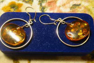 Boucles d’oreilles en argent russe argenté or rose plaqué or 925 ambre veab005